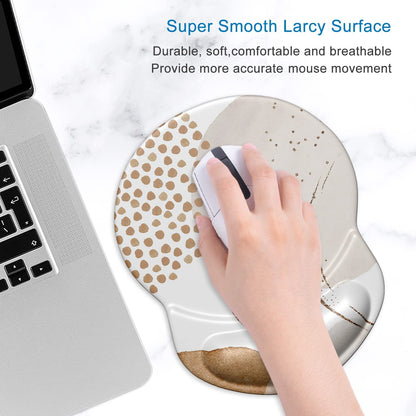 Ergonomic Mouse Pad with Gel Wrist Support Small Wrist Rest Smooth Surface Non-Slip PU Base Comfortable Office Supplies Pain Relief, 8.7 X 7.2 Inches, Abstract Art Orange