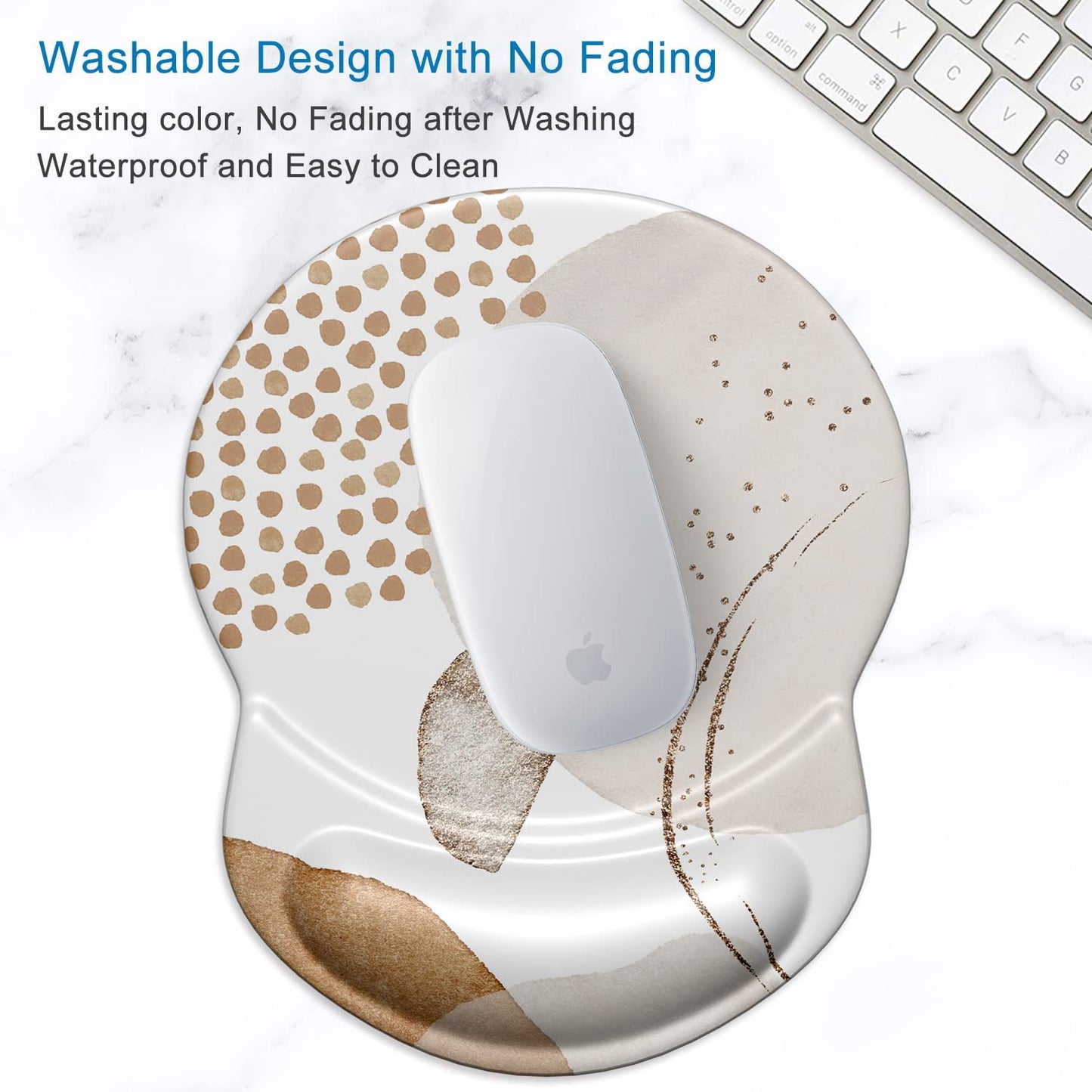 Ergonomic Mouse Pad with Gel Wrist Support Small Wrist Rest Smooth Surface Non-Slip PU Base Comfortable Office Supplies Pain Relief, 8.7 X 7.2 Inches, Abstract Art Orange