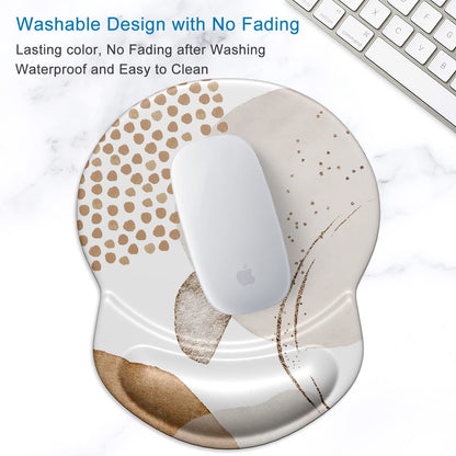 Ergonomic Mouse Pad with Gel Wrist Support Small Wrist Rest Smooth Surface Non-Slip PU Base Comfortable Office Supplies Pain Relief, 8.7 X 7.2 Inches, Abstract Art Orange