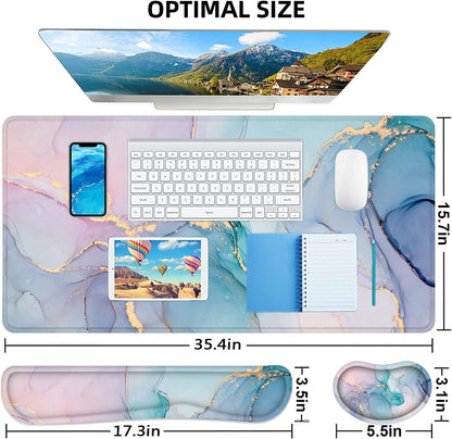 Desk Mat, Mouse Pad with Wrist Rest, 4-In-1 Large Mouse Pads for Desk, Ergonomic Mouse Pad and Keyboard Wrist Rest Gaming Keyboard Mat for Office, Home