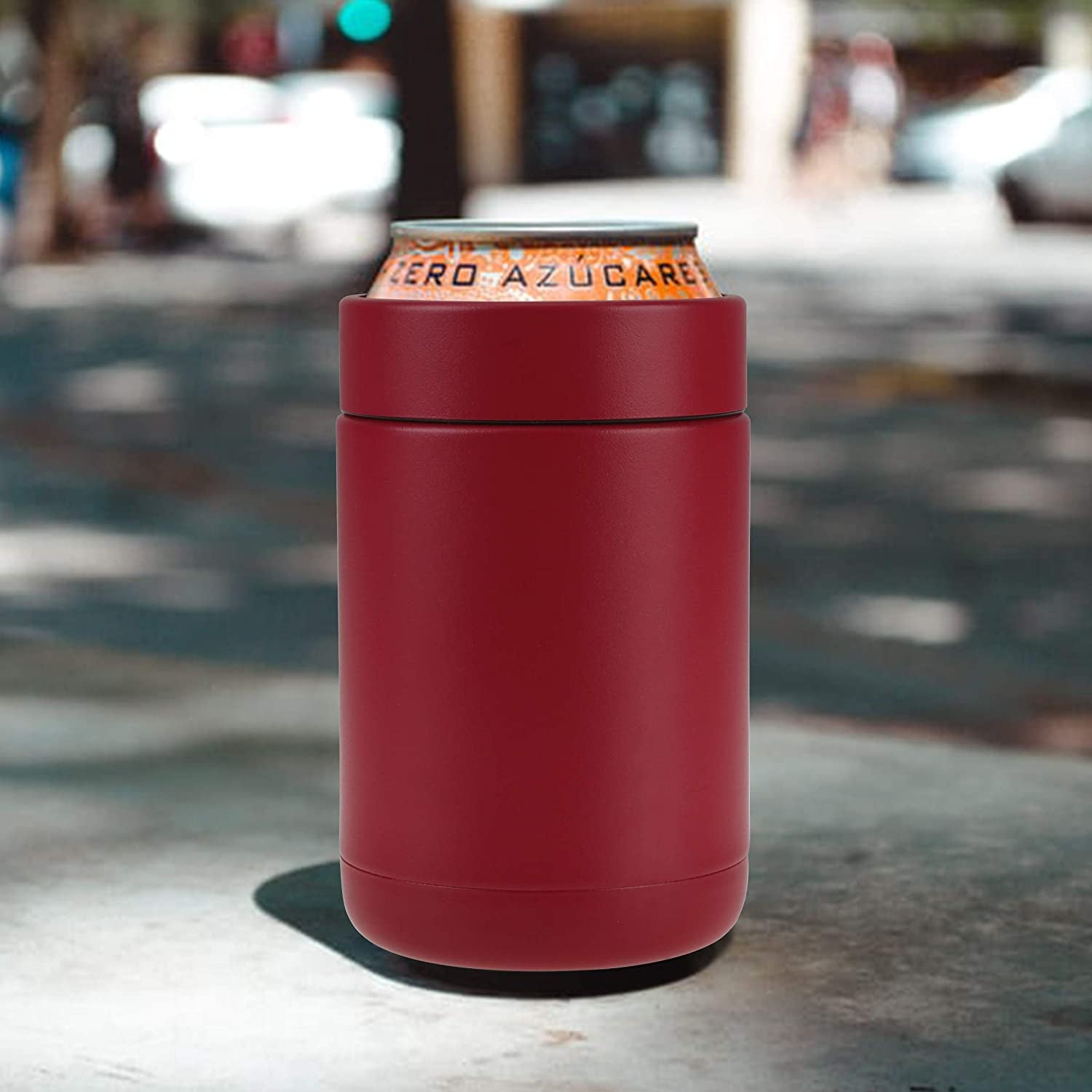 Stainless Steel 12Oz Vacuum Insulated Cooler and Bottle Chiller | Double Wall Can and Bottle Cooler | Copper Plated Metal Chiller | Crimson Red