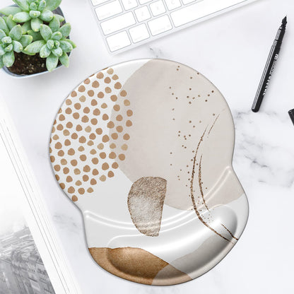 Ergonomic Mouse Pad with Gel Wrist Support Small Wrist Rest Smooth Surface Non-Slip PU Base Comfortable Office Supplies Pain Relief, 8.7 X 7.2 Inches, Abstract Art Orange