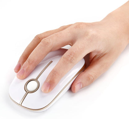 Wireless Mouse, 2.4G Slim Portable Computer Mouse with Nano Receiver Quiet Silent Optical Laptop Mouse for Notebook, PC, Laptop, Computer-White and Gold