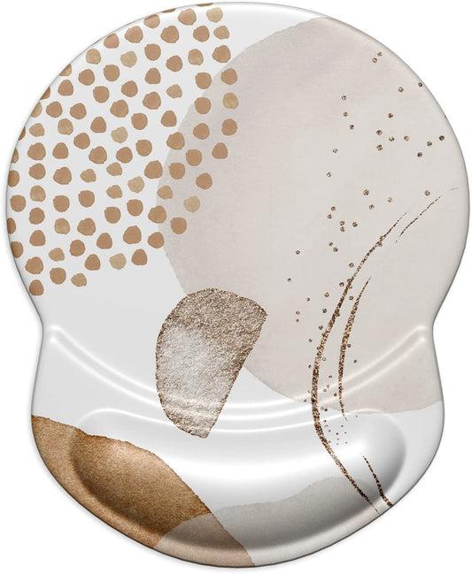 Ergonomic Mouse Pad with Gel Wrist Support Small Wrist Rest Smooth Surface Non-Slip PU Base Comfortable Office Supplies Pain Relief, 8.7 X 7.2 Inches, Abstract Art Orange