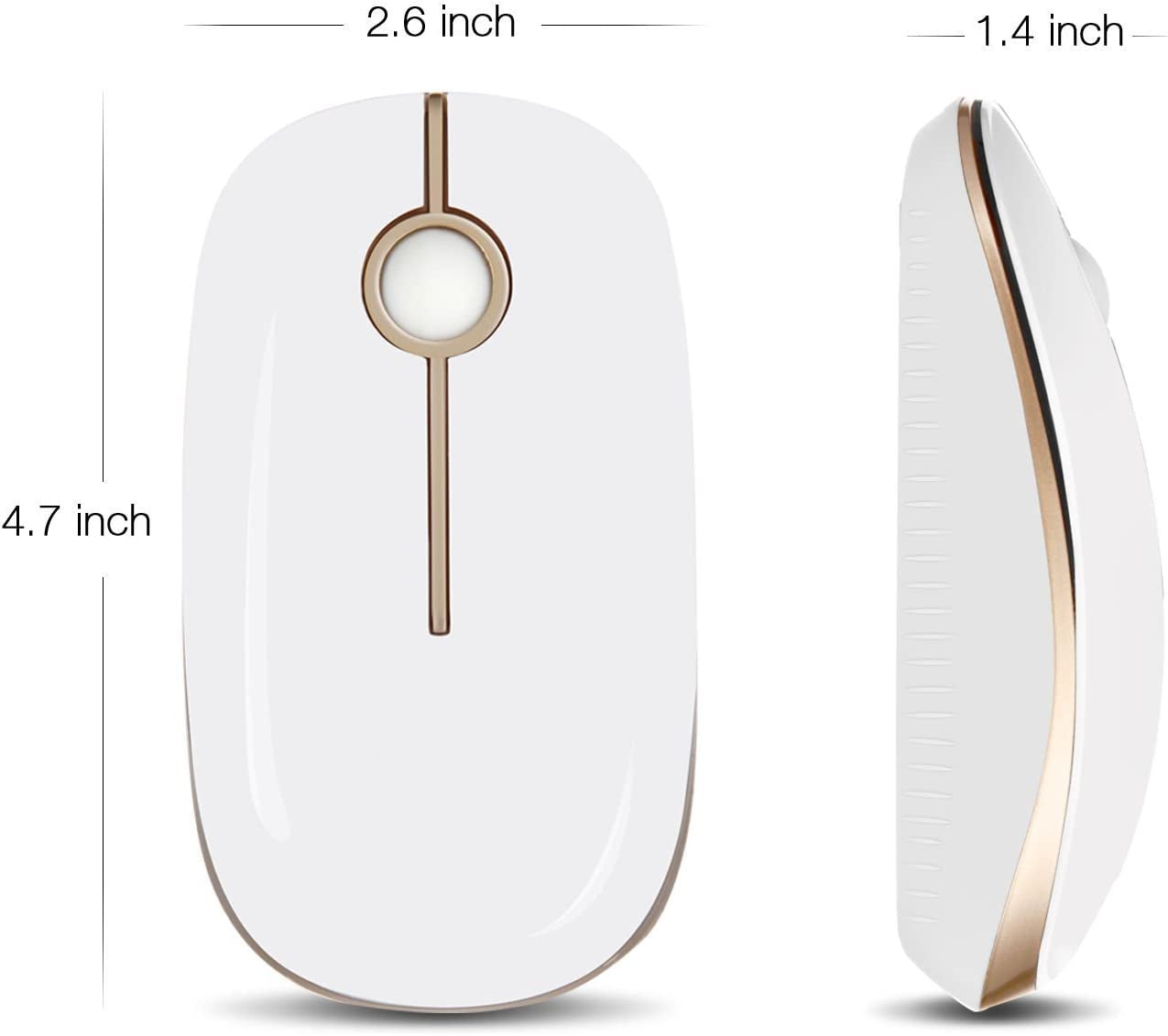 Wireless Mouse, 2.4G Slim Portable Computer Mouse with Nano Receiver Quiet Silent Optical Laptop Mouse for Notebook, PC, Laptop, Computer-White and Gold