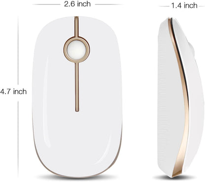 Wireless Mouse, 2.4G Slim Portable Computer Mouse with Nano Receiver Quiet Silent Optical Laptop Mouse for Notebook, PC, Laptop, Computer-White and Gold