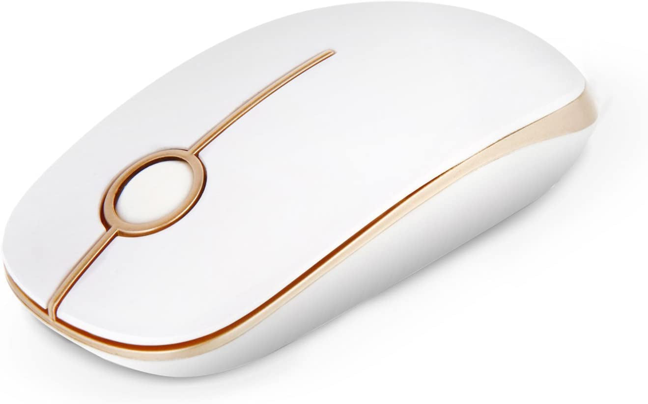 Wireless Mouse, 2.4G Slim Portable Computer Mouse with Nano Receiver Quiet Silent Optical Laptop Mouse for Notebook, PC, Laptop, Computer-White and Gold
