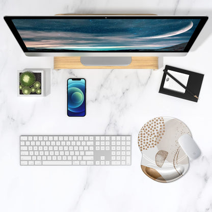 Ergonomic Mouse Pad with Gel Wrist Support Small Wrist Rest Smooth Surface Non-Slip PU Base Comfortable Office Supplies Pain Relief, 8.7 X 7.2 Inches, Abstract Art Orange