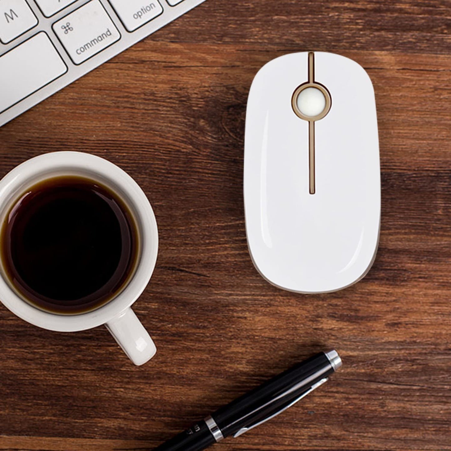 Wireless Mouse, 2.4G Slim Portable Computer Mouse with Nano Receiver Quiet Silent Optical Laptop Mouse for Notebook, PC, Laptop, Computer-White and Gold