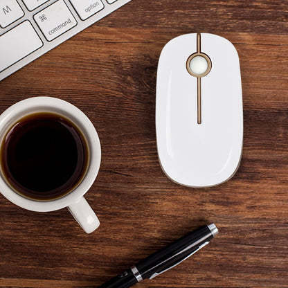 Wireless Mouse, 2.4G Slim Portable Computer Mouse with Nano Receiver Quiet Silent Optical Laptop Mouse for Notebook, PC, Laptop, Computer-White and Gold