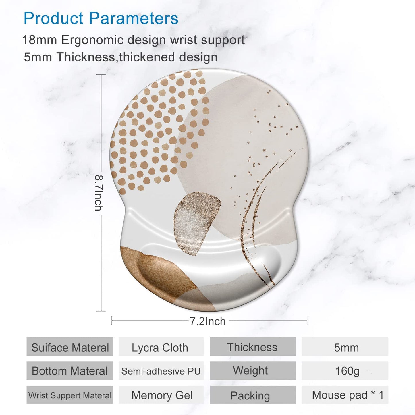 Ergonomic Mouse Pad with Gel Wrist Support Small Wrist Rest Smooth Surface Non-Slip PU Base Comfortable Office Supplies Pain Relief, 8.7 X 7.2 Inches, Abstract Art Orange