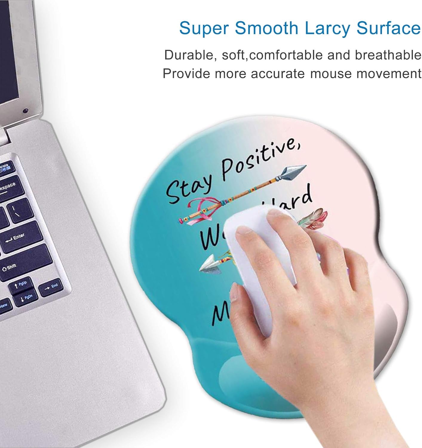 Ergonomic Mouse Pad with Gel Wrist Rest Support Non-Slip PU Base Stay Positive Work Hard and Make It Happen Inspirational Quote Cute Small Mouse Pad Pain Relief, 8.7 X 7.2 Inches