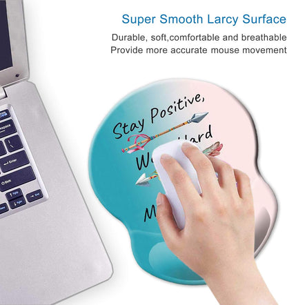 Ergonomic Mouse Pad with Gel Wrist Rest Support Non-Slip PU Base Stay Positive Work Hard and Make It Happen Inspirational Quote Cute Small Mouse Pad Pain Relief, 8.7 X 7.2 Inches